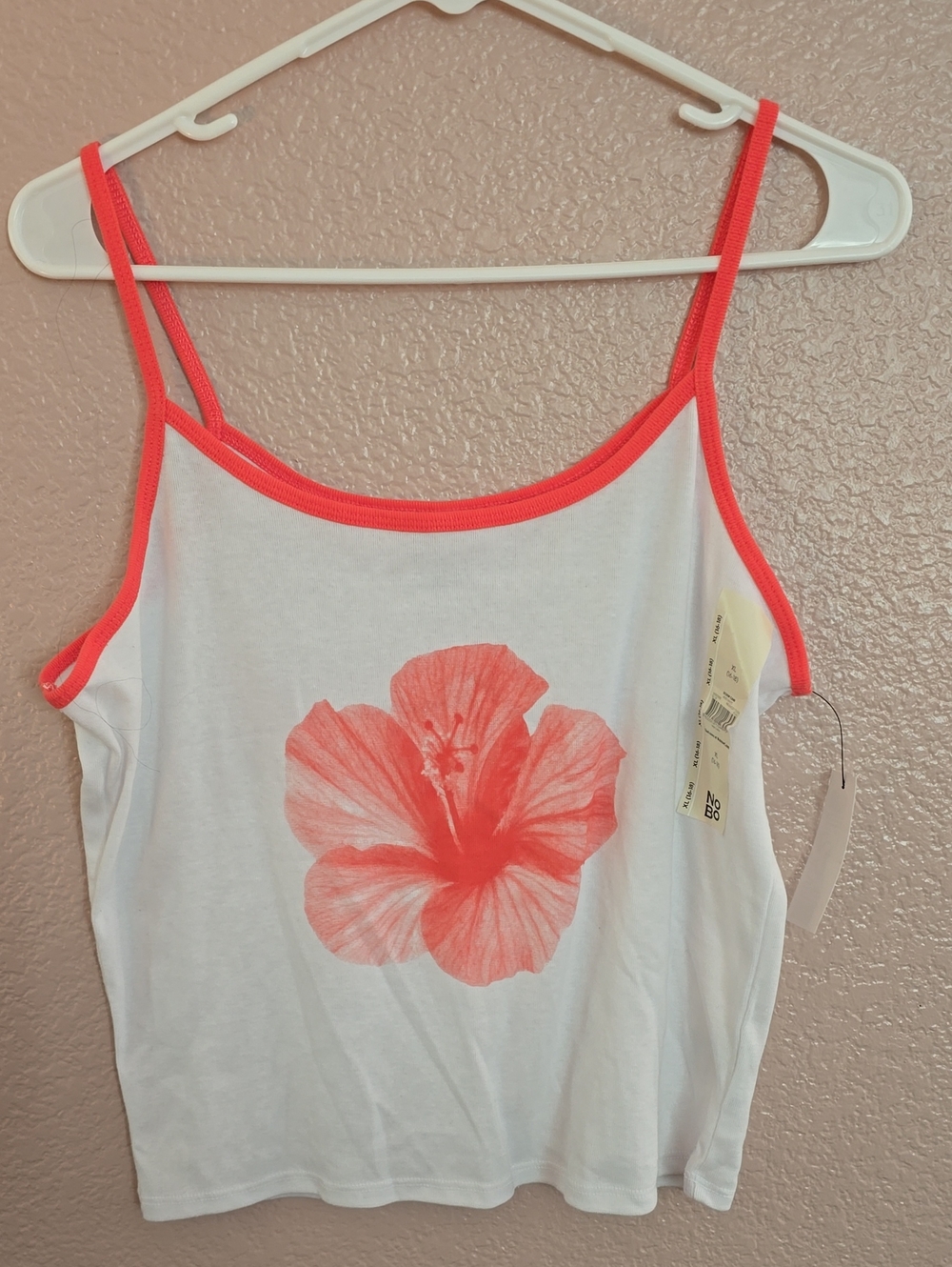 No Boundaries White Camisole with Coral Floral Print